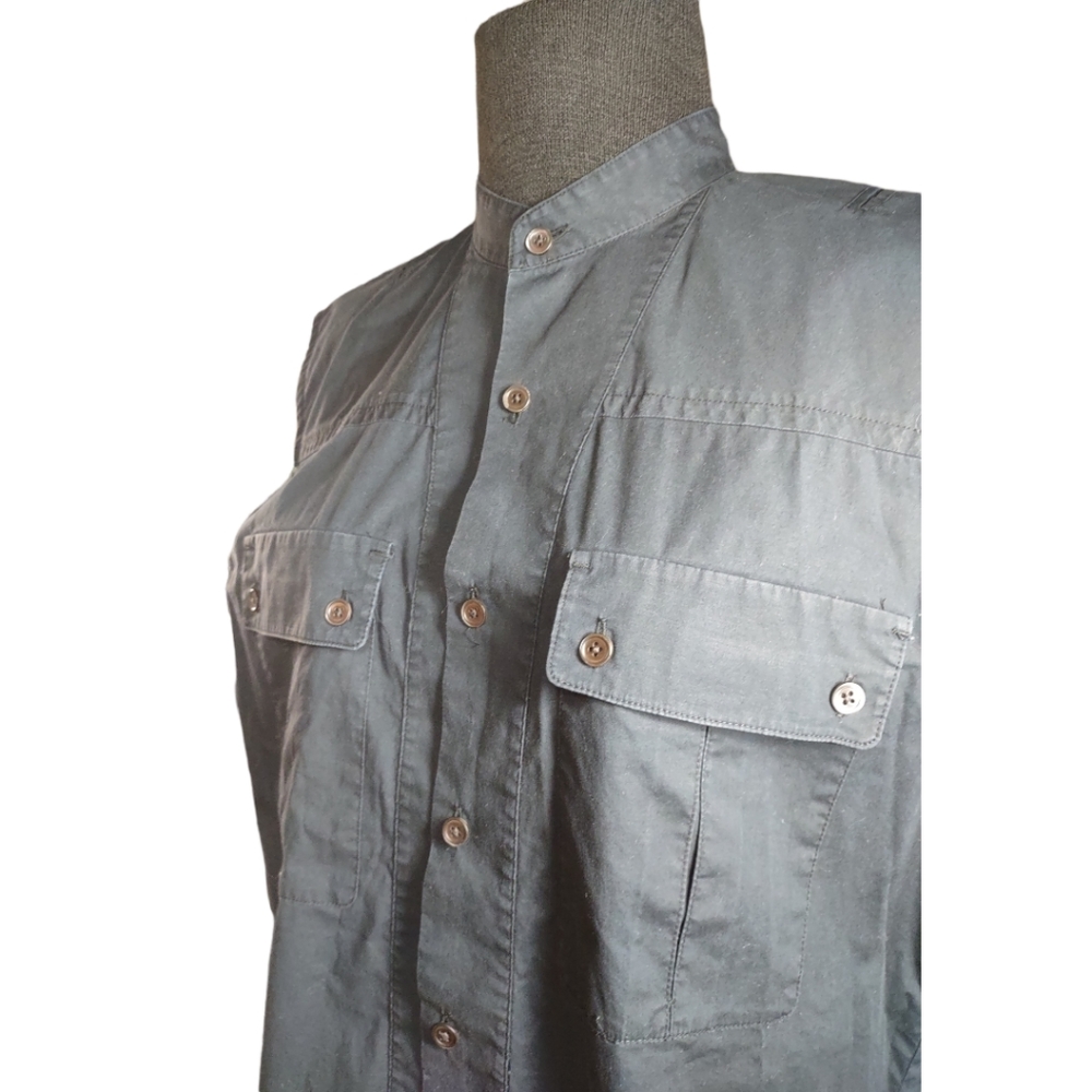 Helmut LangBlue Mock Neck Sleeveless Button-Up Top XS - Picture 2 of 11